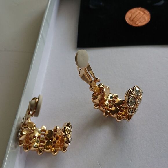 Extra large Gold tone Swarovski CLIP-ON earrings - Picture 3 of 7